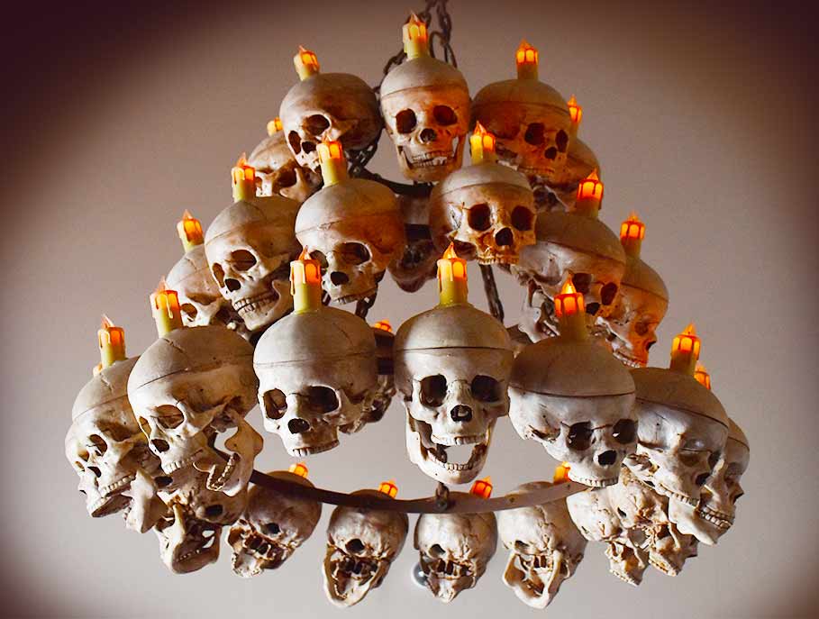 skull chandelier is a great item for a cave or catacomb